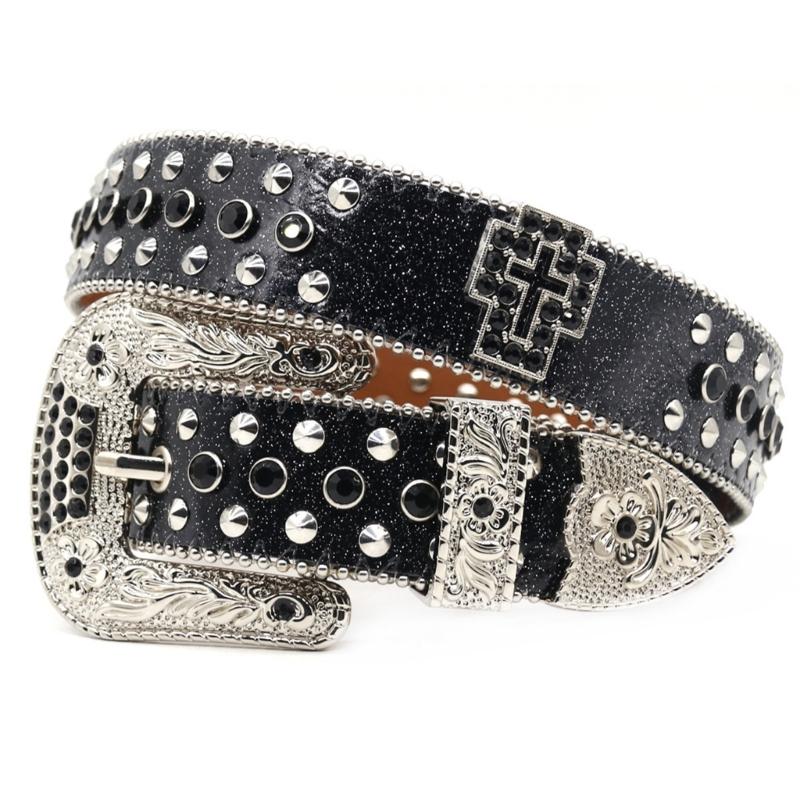 Damen Jeans Gürtel Nieten Western Punk Gürtel Beeindruckende Gotische Nieten Kreuz