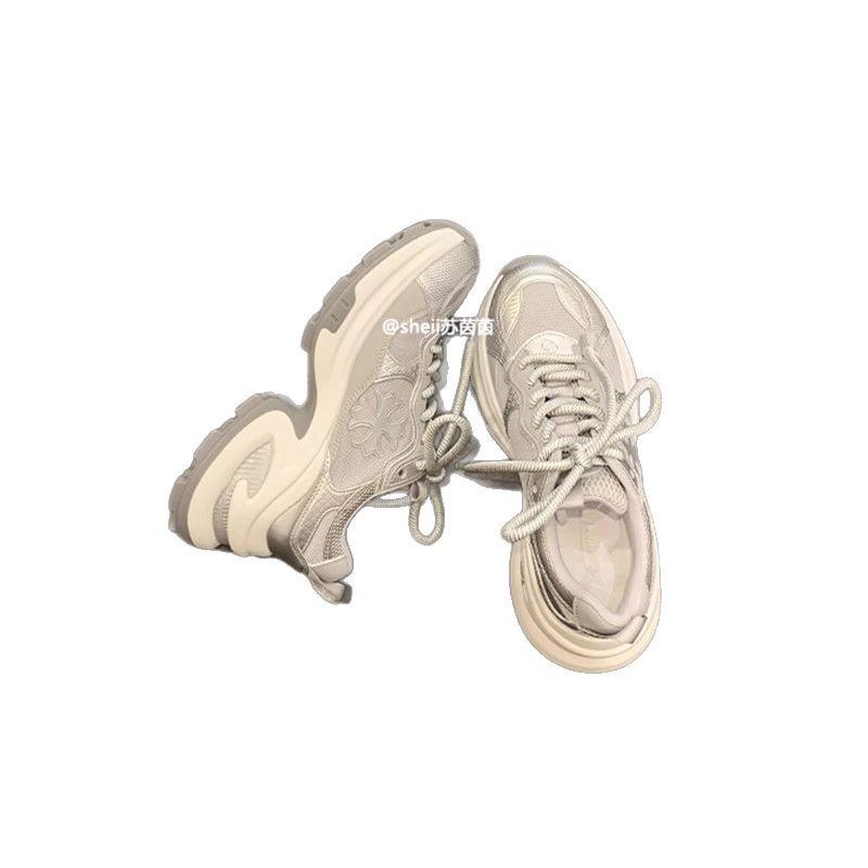 Grape Mother of the Same Style, Height Increase 7.5cm~ Cross Flower Platform Casual Sports Shoes Women's Summer Dad Shoes Running Shoes