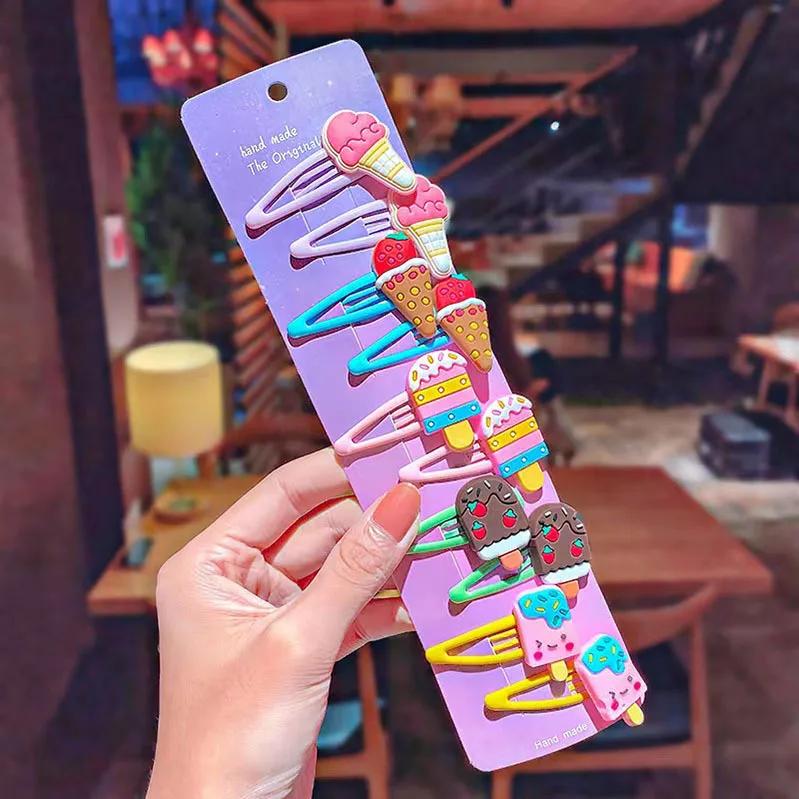 10PCS/Set New Girls Cute Cartoon Ice Cream Unicorn Hairpins Kids Lovely Hair Clips Barrettes Headband Fashion Hair Accessories