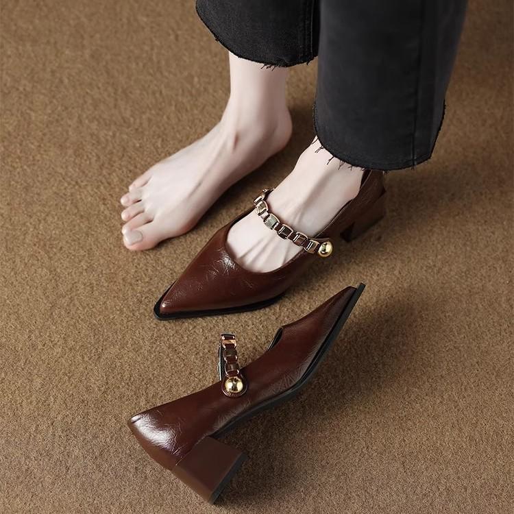 High heels women's 2025 new pointed French super beautiful Mary Jane women's shoes Maillard spring and autumn thick heels single shoes