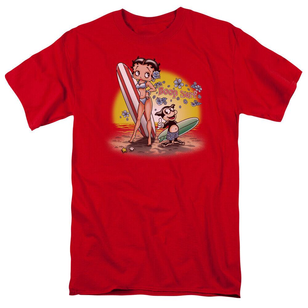 

Betty Boop Surf Cartoon Merchandise Beach гавайская красная футболка унисекс