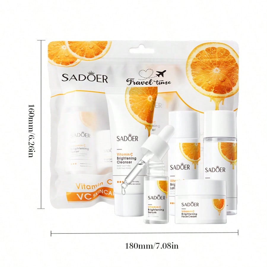 Kit da Viaggio Illuminante alla Vitamina C Set da 5 Pezzi con Idratante Essenza Tonico Detergente per la Cura della Pelle On The Go