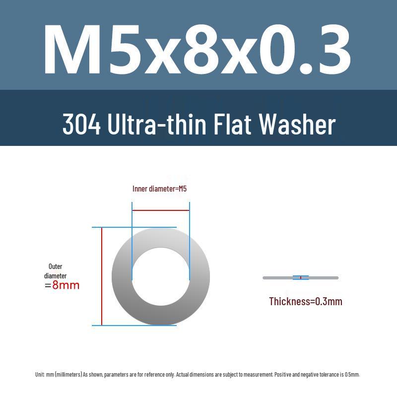 Yigu 304 Stainless Steel Flat Washer Shim Ring (Sizes M3, M4, M5, M8)