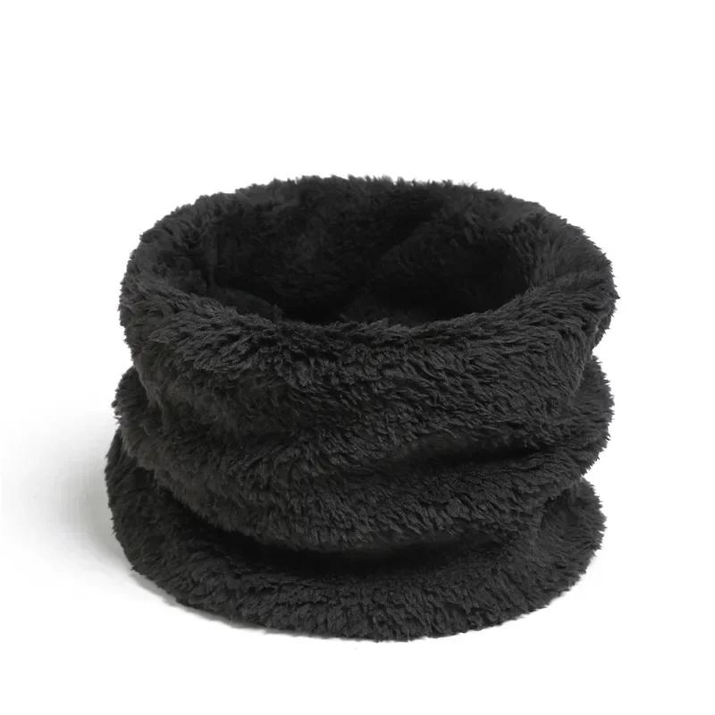 Solid Cashmere Plush Warm Winter Ring Scarf Women Men Knitted Full Face Mask Snood Neck Scarves Thick Muffler 2025 New