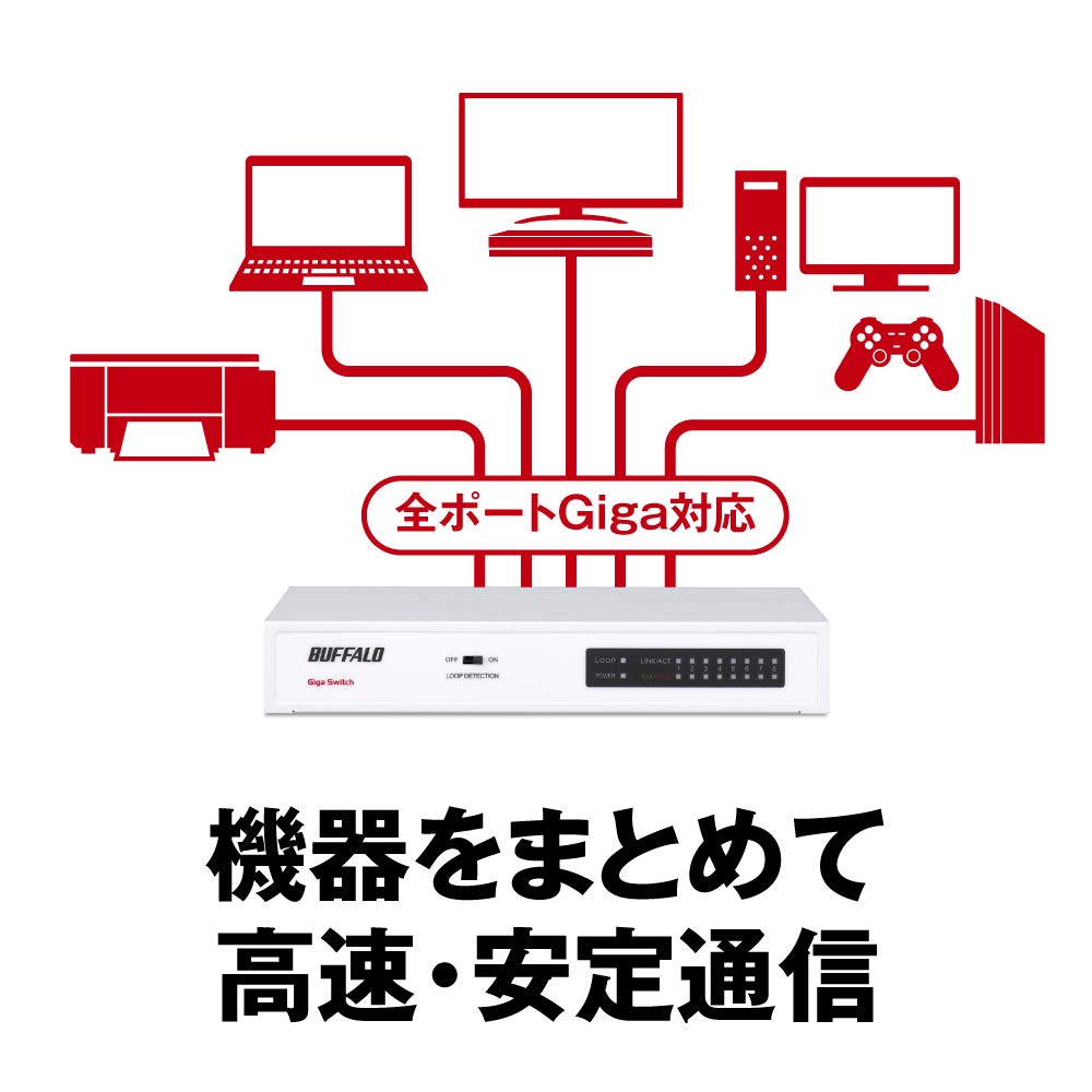 BUFFALO Giga Compatible Metal Housing Power Supply 8 Ports White Switching Hub Japanese Manufacturer Built-in LSW5-GT-8NS/WH
