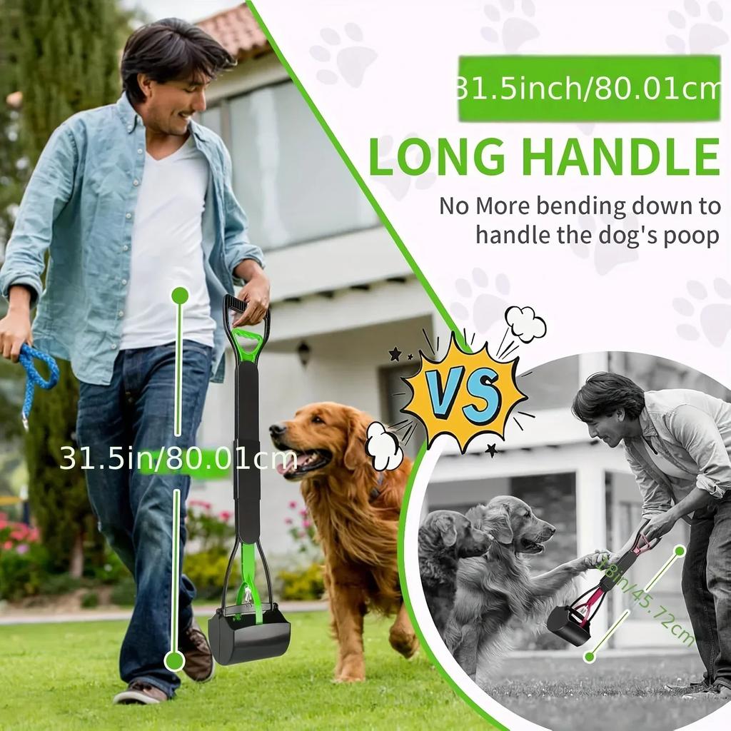 1 Indestructible Dog and Cat Pet Poop Scoop, Long Handle, Foldable, Easy To Pick Up Grass and Gravel