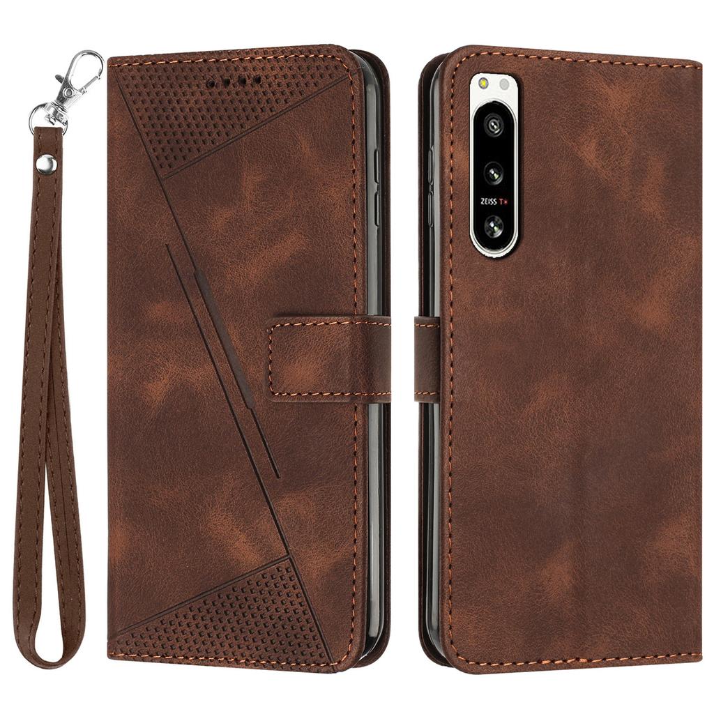 Shockproof PU Leather Case for Sony Xperia 5 IV 5G,Triangle Imprinted Phone Cover Stand Shell Wallet
