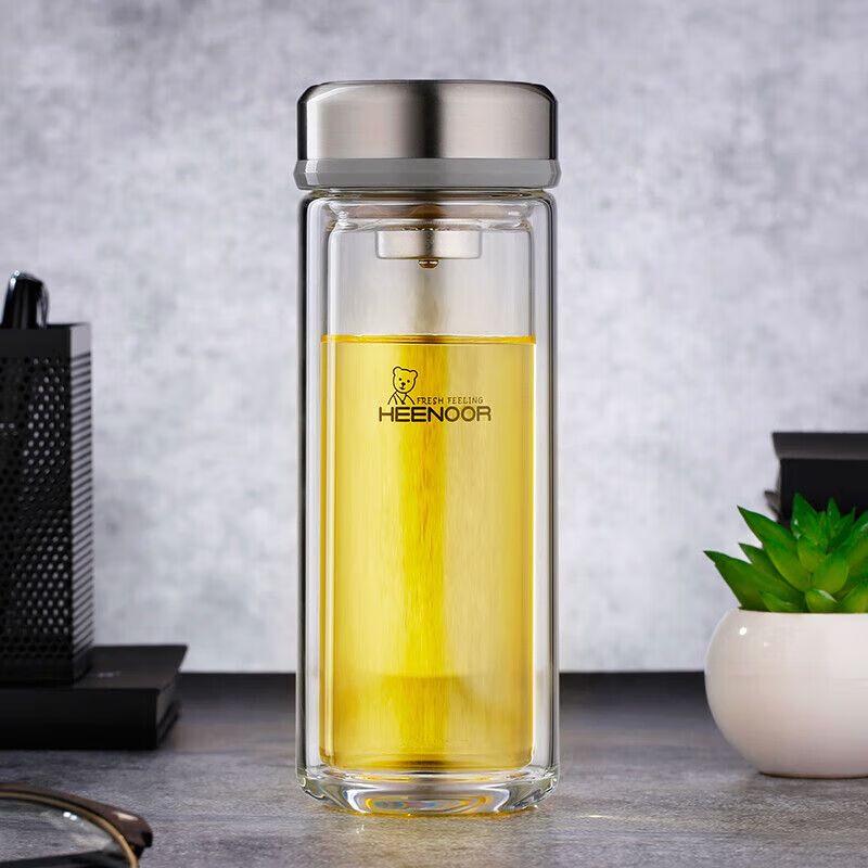 Heenoor Double Wall Portable Glass Mug with Tea Infuser 335ml