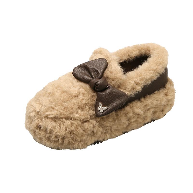 Fashion Women's Thick Flat Shoes Winter New Round Head Deep Mouth Suede Butterfly Knot Anti-slip Wear-resistant Cotton Shoes