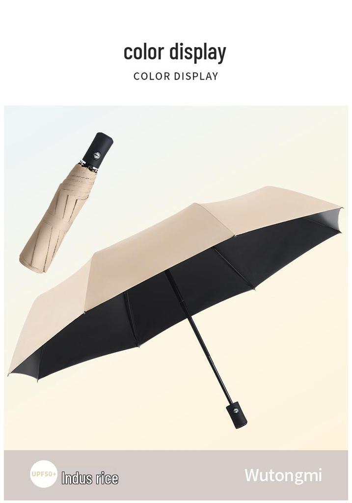 Automatic Dual-Use Folding Sunshade & Rain Umbrella with Black Coating and Custom Logo Printing Capability