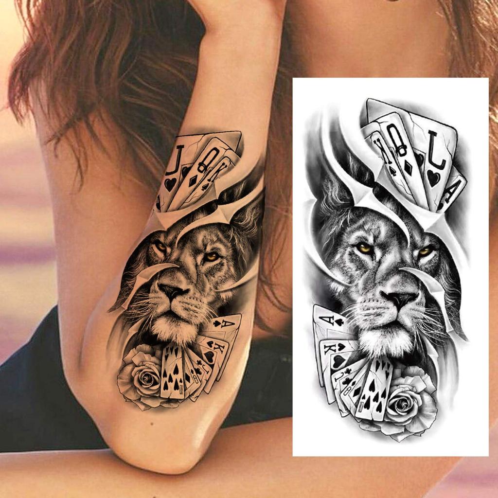 1 Sheet Wolf Lion Tiger Fake Temporary Tattoos For Man Women Adults Skull Black Warrior Tattoo Sticker Animals Sleeve