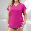 Women's Fashion Casual Colour V-Neck Short Sleeve Oversized T-Shirt Top
