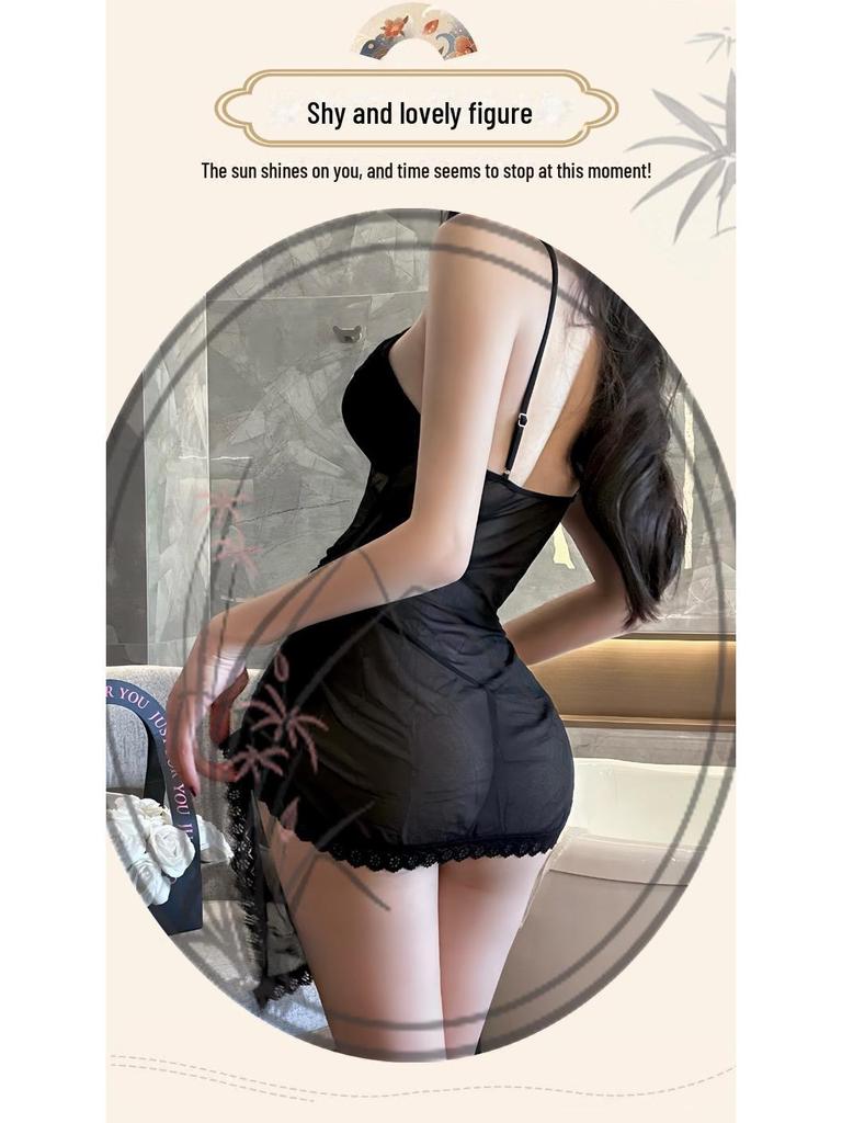 Dámské sexy spodní prádlo Manyu: Podvazková noční košile Pure Desire s designem stuhy - styl 9390