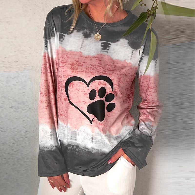 Women Autumn Tops Loose Cat Cute Claws Print Causal Long Sleeve T-shirt Top Blouse