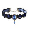 Vintage krajkový náhrdelník Gotický choker s oválným umělým drahokamem Dámský krajkový choker pro Cosplay Denní nošení Kostýmové večírky