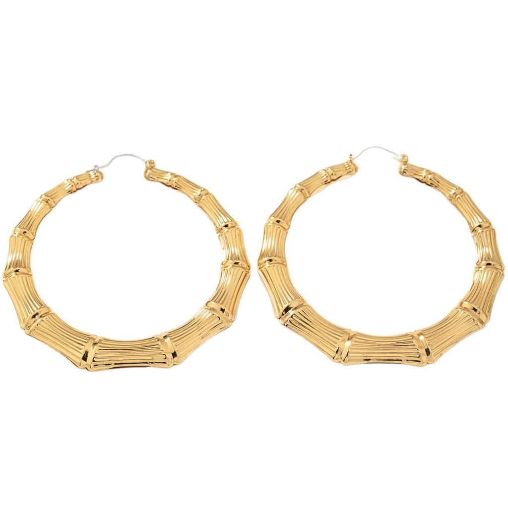 Extra-Large Gold Bamboo Hoops: Bold European & American Style Earrings for Hiphop, Street Dance, and Nightclub Fashion.