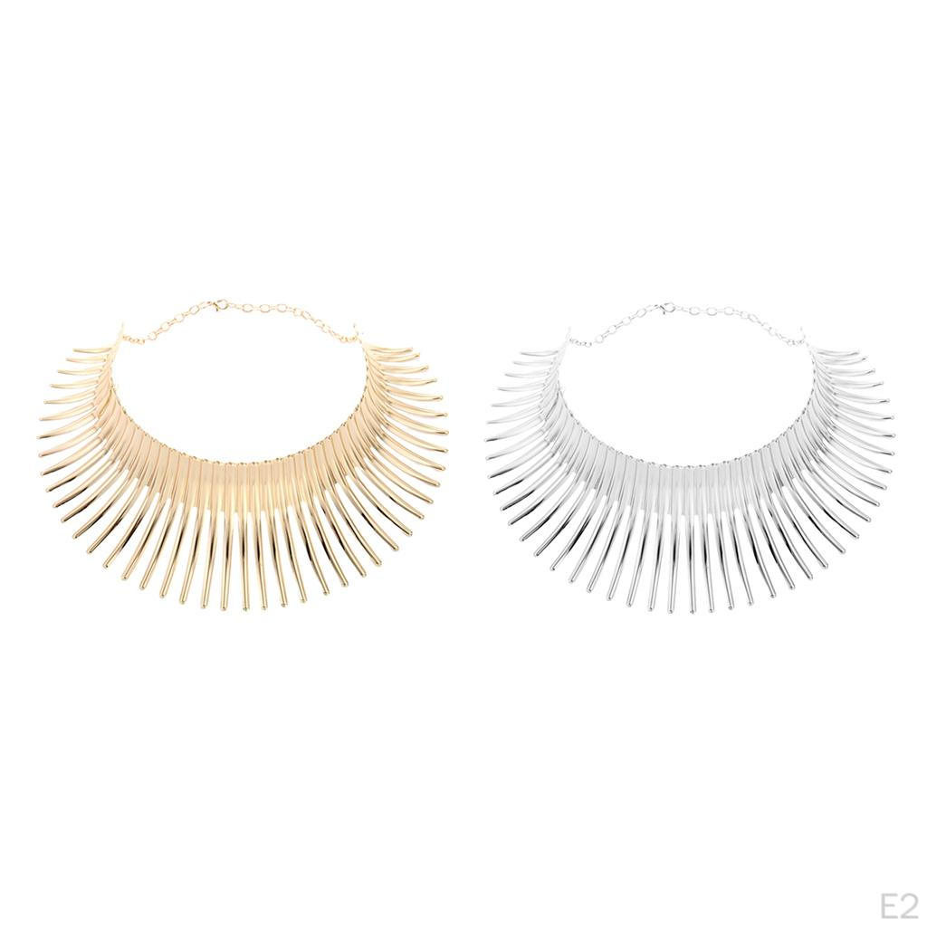 Choker Necklace Womens Statement Bib Silver, 42cm