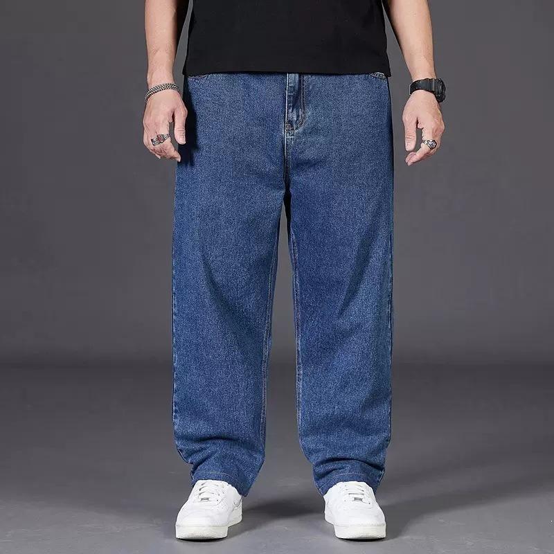 Large size jeans men's autumn plus fat plus size men's pants loose straight fat man wide legs elastic waist trousers