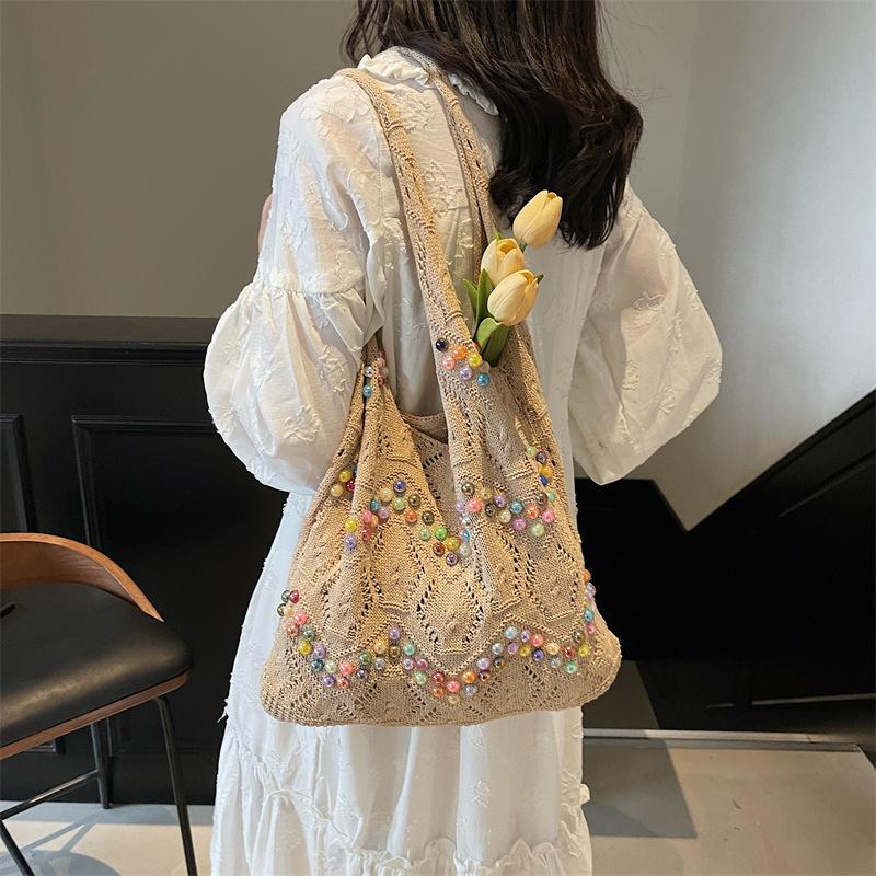 Lazy wind big bag women's new popular fashion knitted shoulder bag large capacity commuter tote bag