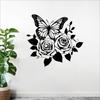 Butterfly Rose Metal Wall Art, Elegant Romantic Iron Statue for Valentine Wedding Garden Fence Indoor Outdoor Decor, Farmhouse Hanging Ornament