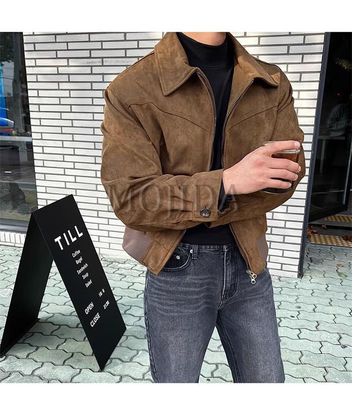 Men's Vintage Suede Velvet Bomber Jacket - Retro Cropped Casual Outerwear