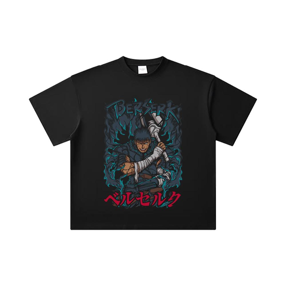260 GSM Double Yarn 32 Count 100% Cotton Berserk V10 Print Unisex Heavy Cotton T Shirt