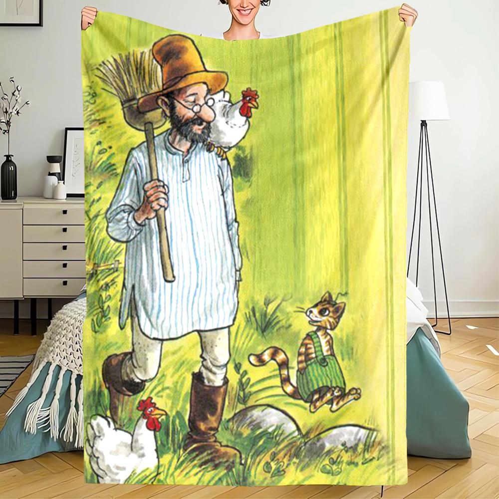 Pettson and Findus Theme Printed Blanket - Perfect for Couch, Bed, Travel & Outdoor Use | Machine Washable, Cozy & Durable.