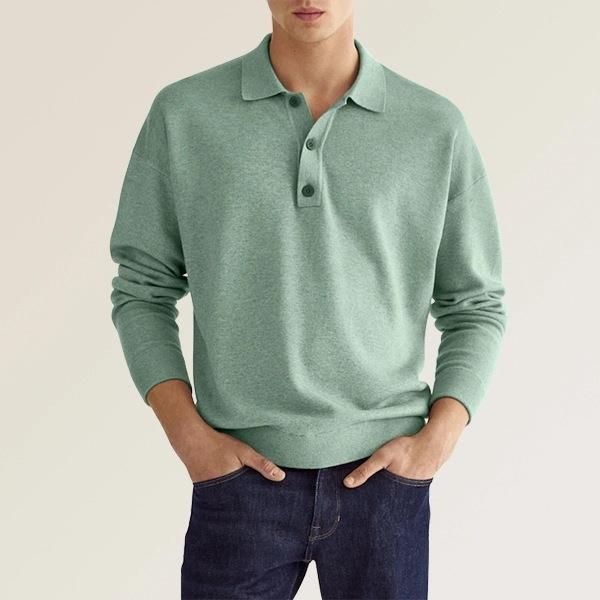2022 Autumn Men's V-Neck Button Long Sleeve Casual Polo Shirt