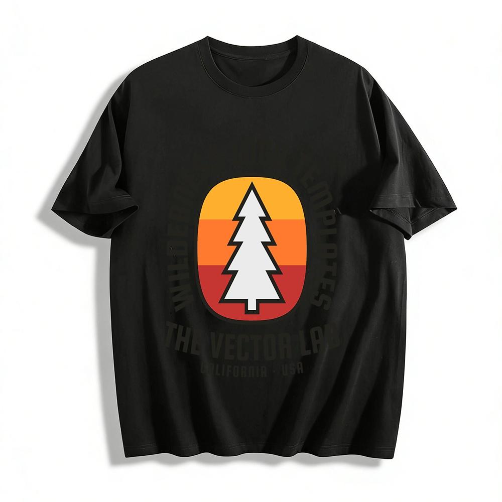 Retro Wilderness Pine Tree Sunset Graphic Casual T-Shirt Pure cotton T-shirt XXS