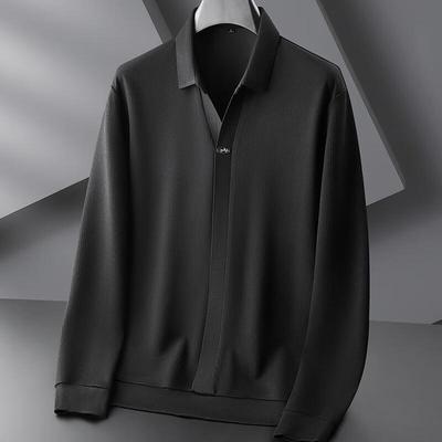 Men's Plus Size V-Neck Long Sleeve Polo Sweatshirt