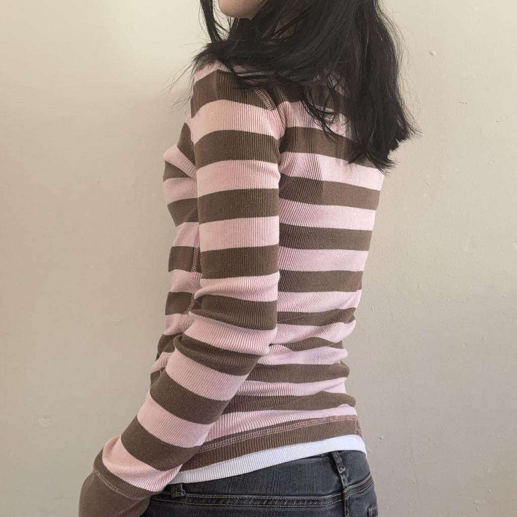 Y2K Koreanischer V-Ausschnitt Gestreiftes Schmal Geschnittenes Zweiteiliges Damenmode T-Shirt