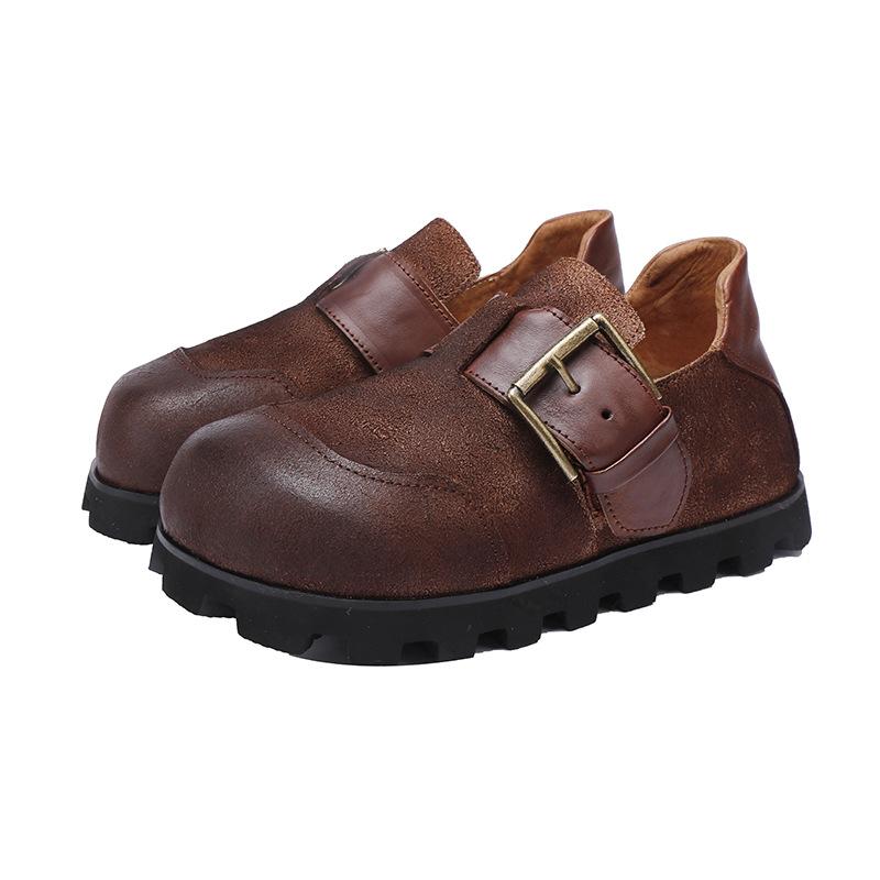 

Женская обувь Johnature из натуральной кожи, ретро-туфли с внутренней и внешней отделкой из натуральной кожи, с плоским дном, ручной работы 36 кофейный