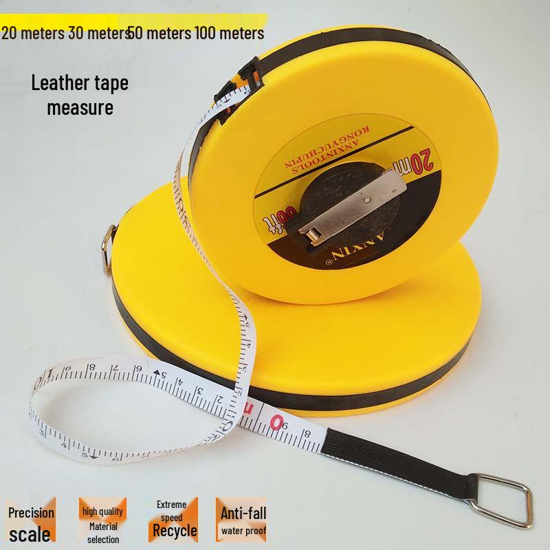 Fiber Tape Measure - Available In 10m, 20m, 30m, 50m, 100m. Features Soft Cloth and Leather Material for Flexible Measuring.
