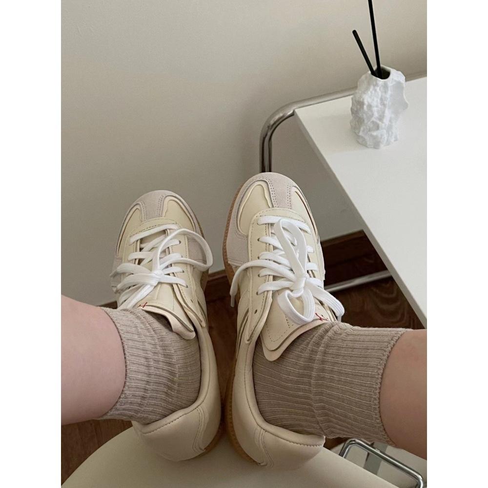 2025 spring new retro style round head color matching lace-up German training shoes versatile splicing casual Forrest Gump shoes board shoes women