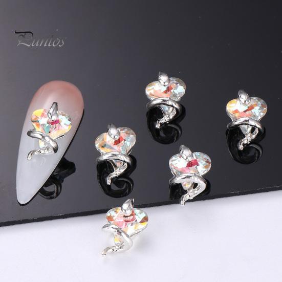 3 pçs diy decorações de unhas cobra em torno de 3d coração falso cristal encantos arte do prego strass caso do telefone decoração acessórios manicure suprimentos