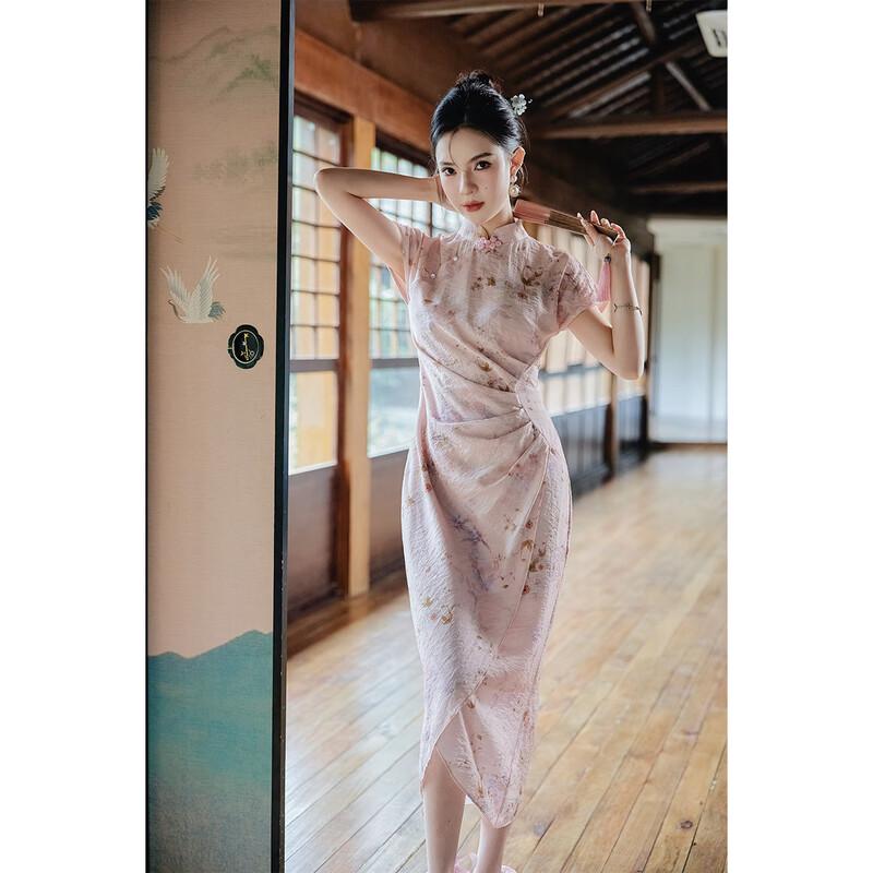 JK&JS Retro Chinesischer Stil Schlitz Midilanges Qipao Kleid
