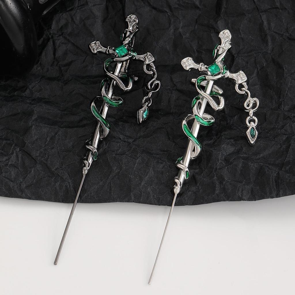 Exaggerated Punk Dark Style Snake Wrapped Ear Hook Puncture Earrings For Women