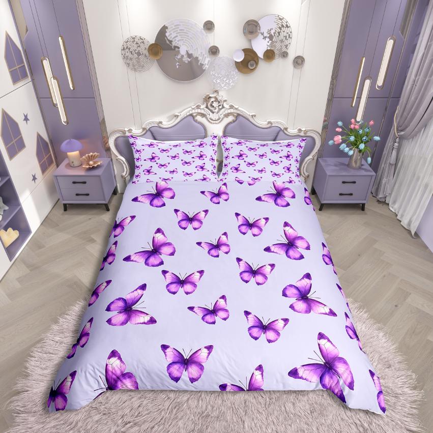 Homewish Kawaii Butterfly Duvet Cover Set,Girls Pink Comforter Cover Set,Fairy Tale Theme Bed Set For Girls Teens