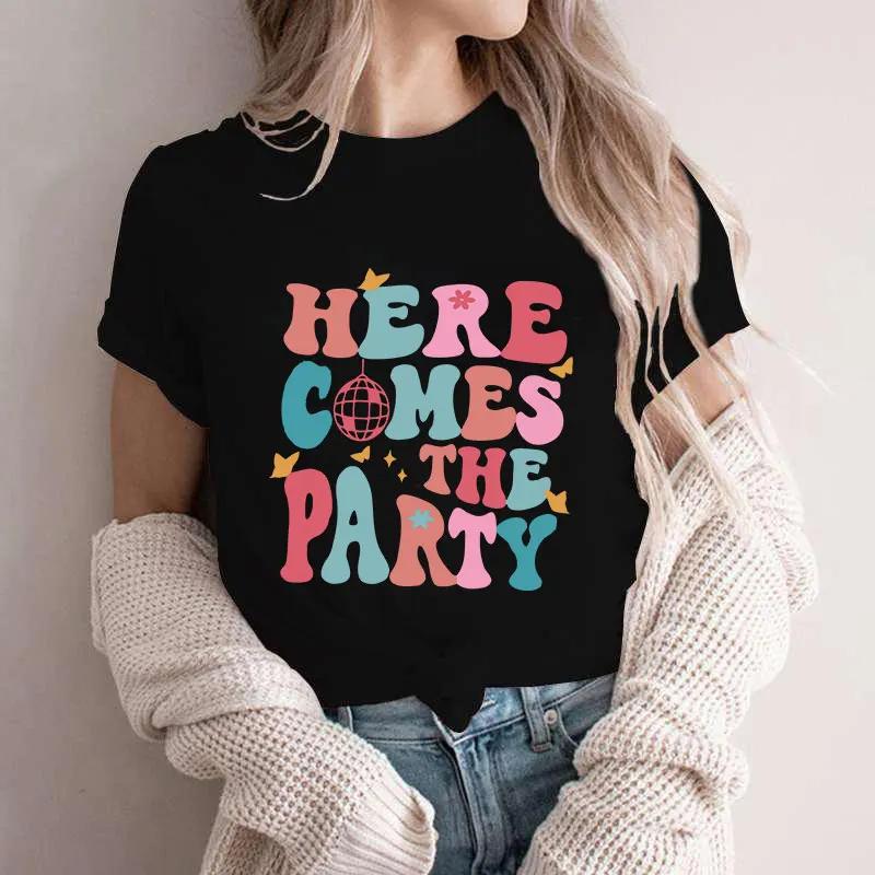 T Shirt for Women Here Come The Bride/party T-shirts Groovy Bachelorette Party Tops Retro Bridal Party Tees Bridesmaid Tshirts