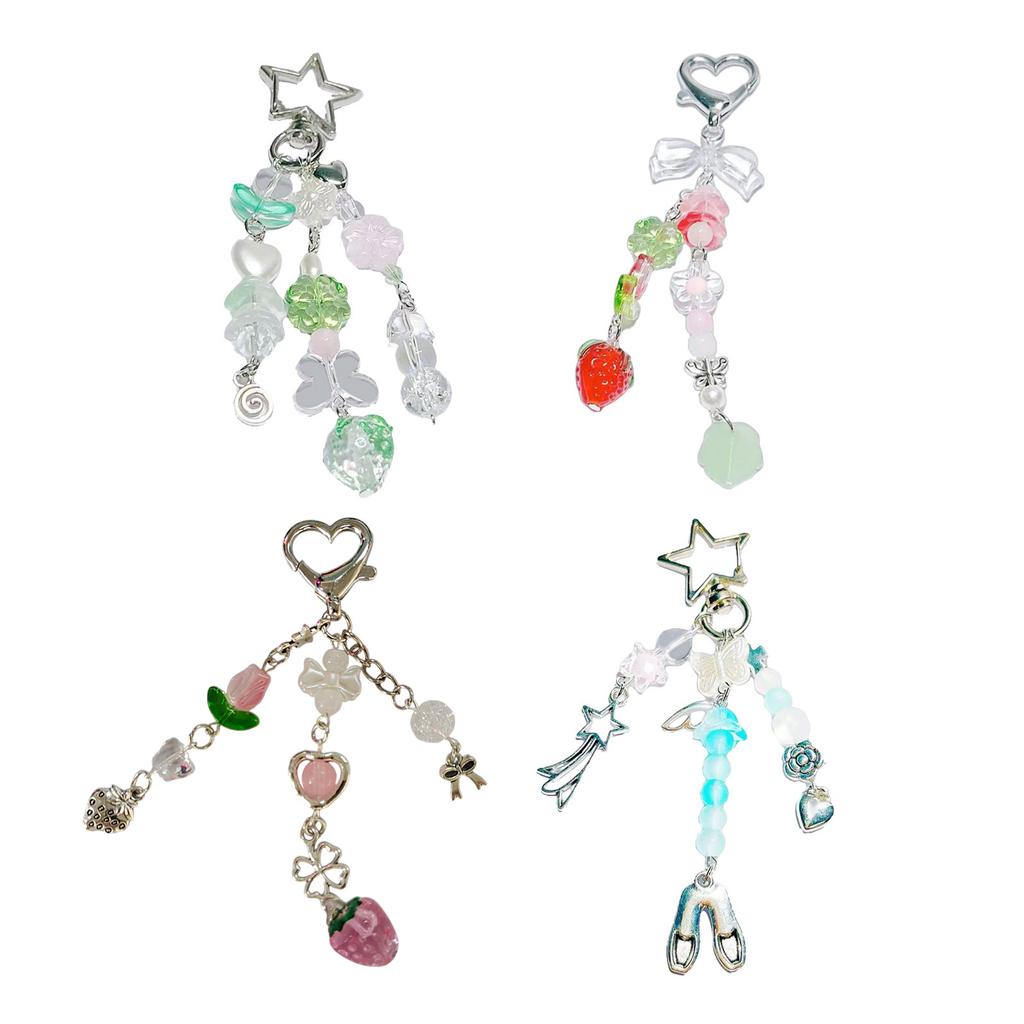 Aesthetic Star Strawberry Key Rings Elegant Bag Charm Bead Keychain Bag Pendant Key Ornament for Purses and Present