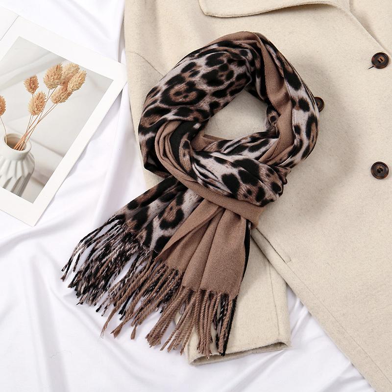 Leopard Print Pashmina Shawl Tassels Scarf For Woman Winter Warmer Wraps Soft Long Stoles Foulard Cashmere Scarves