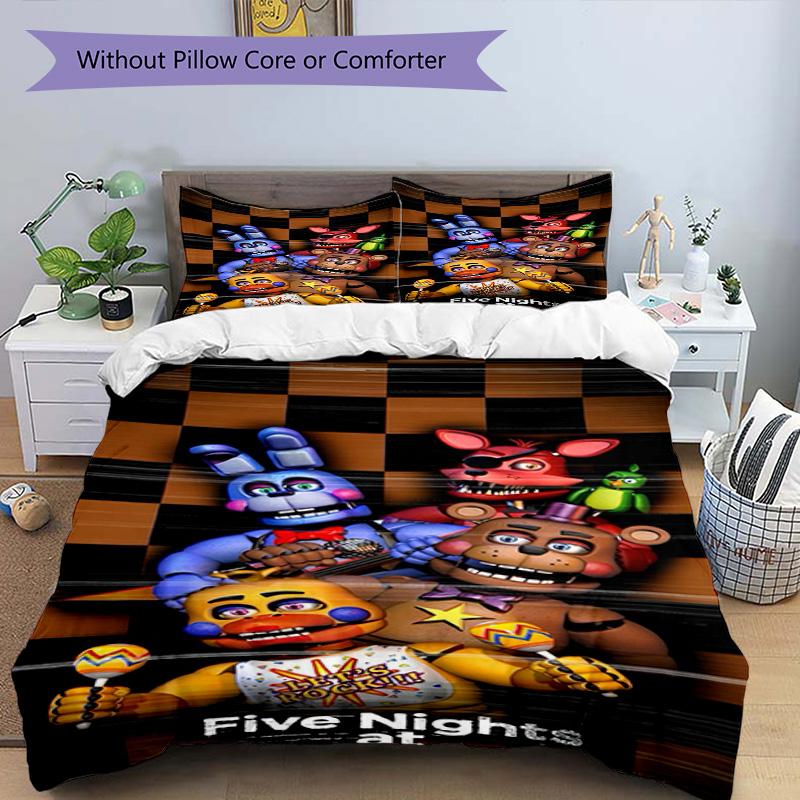 3-teiliges Bettbezug-Set (1 * Bettbezug + 2 * Kissenbezug, ohne Kern), Five Nights at Freddy's Bettwäsche-Set mit Aufdruck, Schlafzimmerdekoration, Ganzjahres-Bettwäsche, Geburtstagsgeschenk