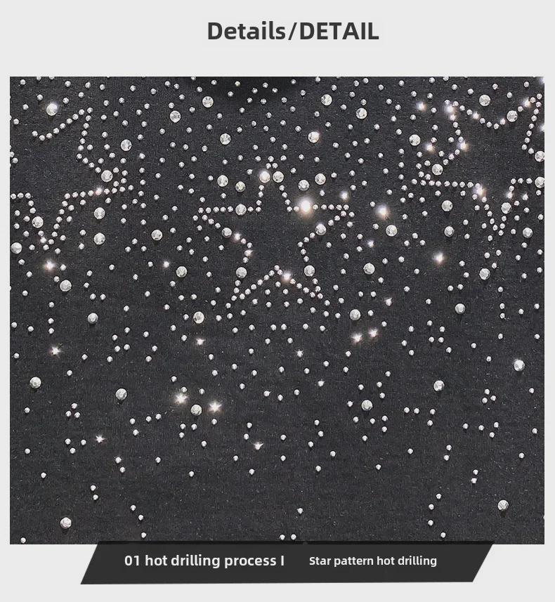 Europejska Moda Luksusowy Męski T-shirt z Krótkim Rękawem Niszowy z Gwiazdą i Diamentem