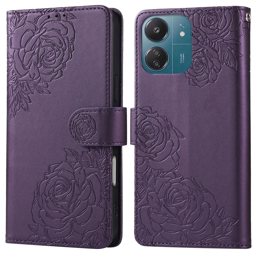 For Xiaomi Redmi 13C 4G/13C 5G/Poco C65 4G Case Rose Flower PU Leather Wallet Phone Cover with 3 Card Slots