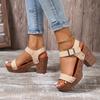 Fashion Women Sandals Retro Plus Size Thick High Heels Sandals Non Slip Gladiator Shoes for Women Ankle Buckle Platform Summer Sandals