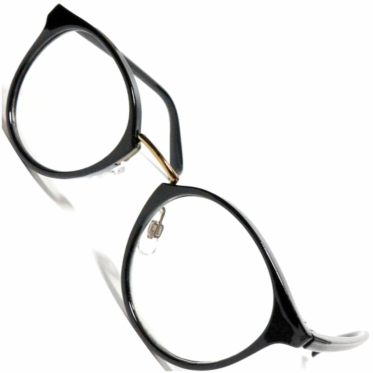 

x Clear Fashion Glasses Clear Colored UV Popular [Berkuto] Black/Gold (Non-prescription) Stylish, Round, Lenses, Lenses, Small/Large Sizes,