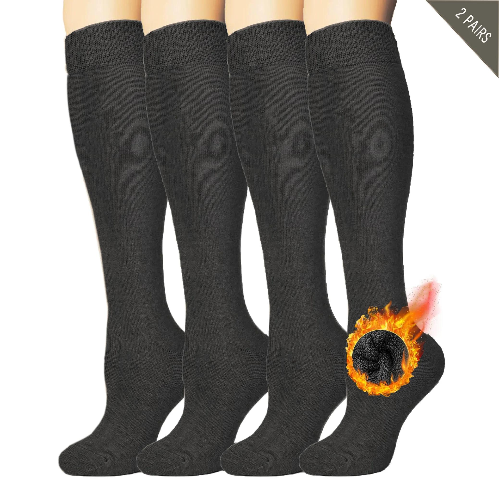 

Флисовые 2 пары теплых носков выше колена для женщин - термоноски из хлопка для походов, работы, зимы, подарков ONE SIZE