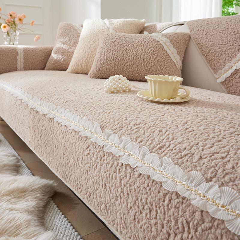 New Sofa Cushion Thickened Fleece Simple Modern Non-Slip Warm Cream Sand Leather Hair Cover Cover Towel