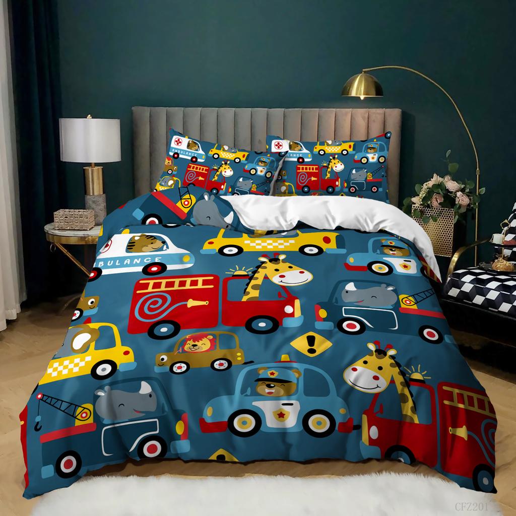 Cartoon Car Rv Quilt Cover Three-Piece Bedding