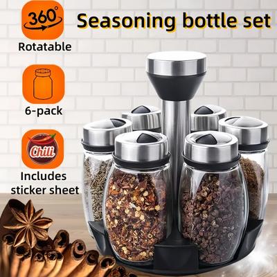 1/7pcs Spice Jar Set Rack Glass Organizer Rotating Glass Seasoning Sugar Pepper Bottles Salt Shakers Holder Kitchen Storage Rack